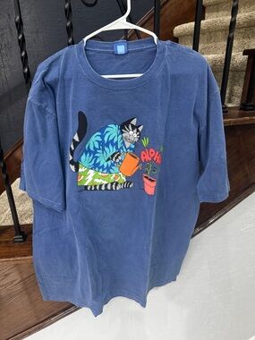 XL New B.Kliban Crazy Shirts Blue Cat watering Aloha Plant Hawaii
